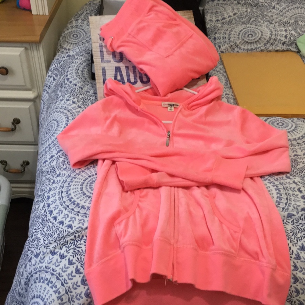 Pink velour track suit!